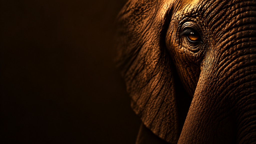 Close-up of an elephant's eye and textured skin